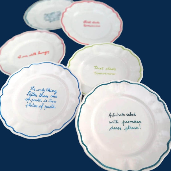 Sveva's Home Ceramic "I am still Hungry" Scalloped Plate Set Of 4