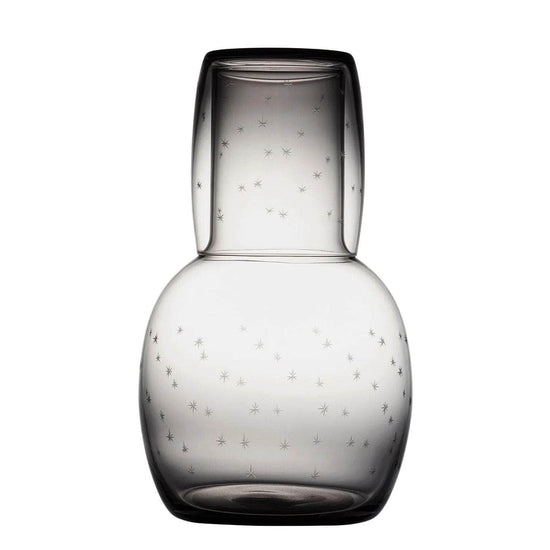 Load image into Gallery viewer, A smoky crystal carafe set with stars design
