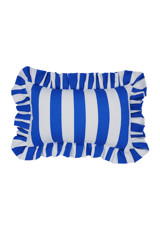 Blue and White Ruffle Detail Cushion | Rectangle