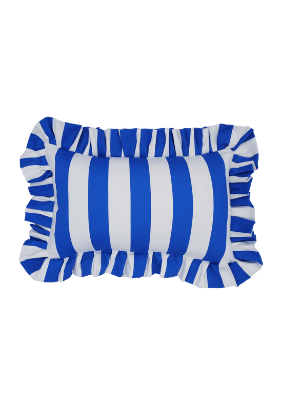 Load image into Gallery viewer, Blue and White Ruffle Detail Cushion | Rectangle
