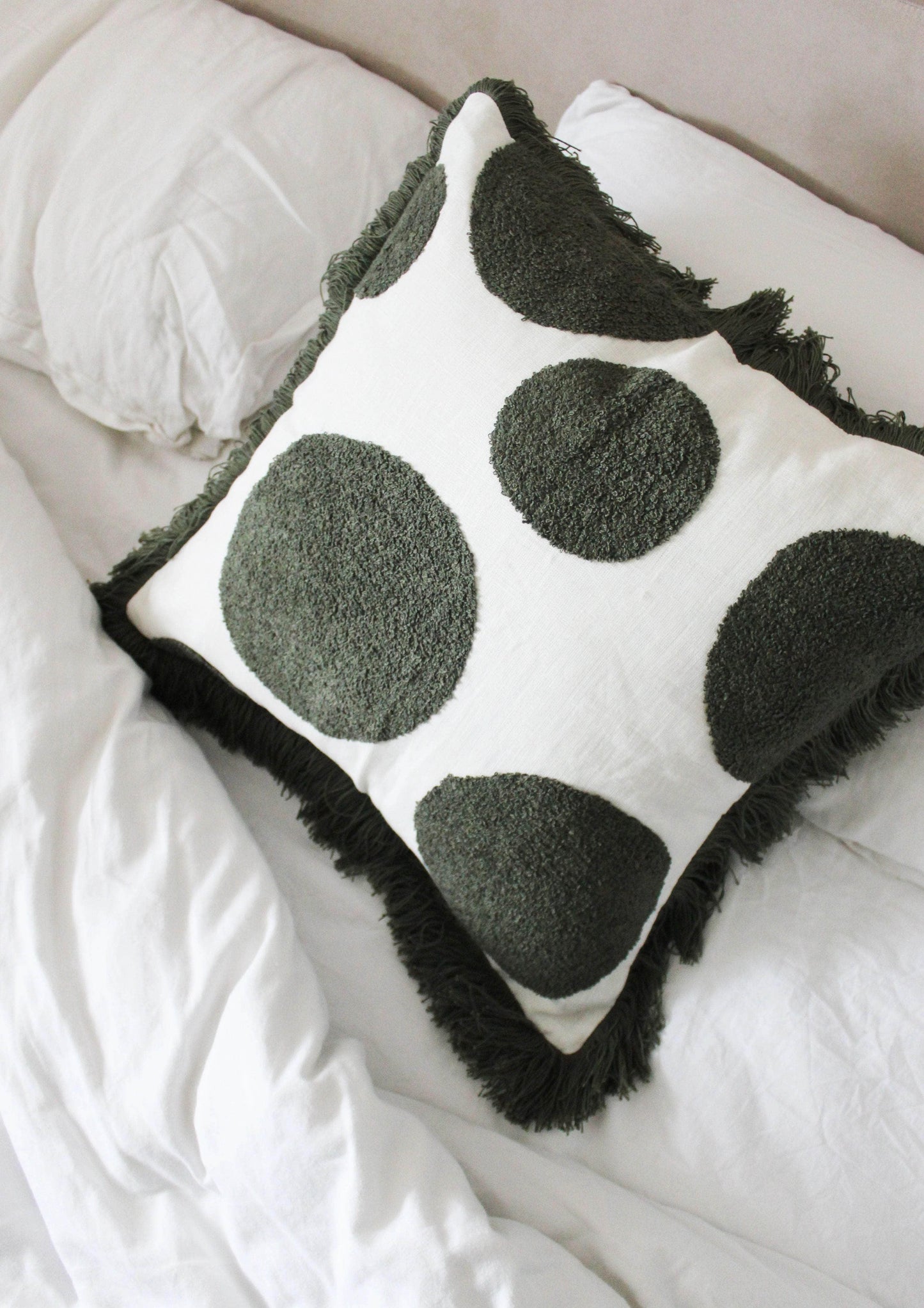 Olive Tufted Linen Cushion Cover