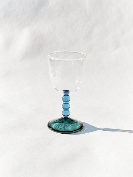 Hand Blown Circle Stem Wine Glass in Blue/Teal