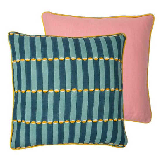 Load image into Gallery viewer, Cushion Piped Luna Blue Yellow Isabella Pink
