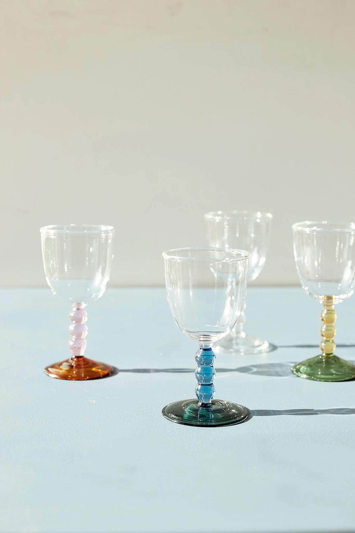 Hand Blown Circle Stem Wine Glass in Blue/Teal