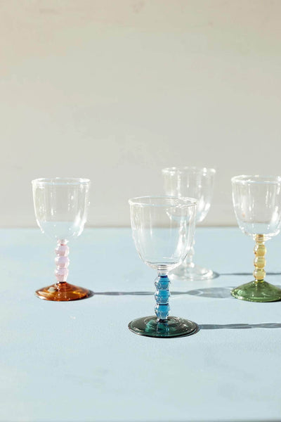 Hand Blown Circle Stem Wine Glass in Blue/Teal