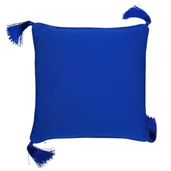 Load image into Gallery viewer, Silk Twill and Velvet Blue Graphic Print Tasselled Cushion
