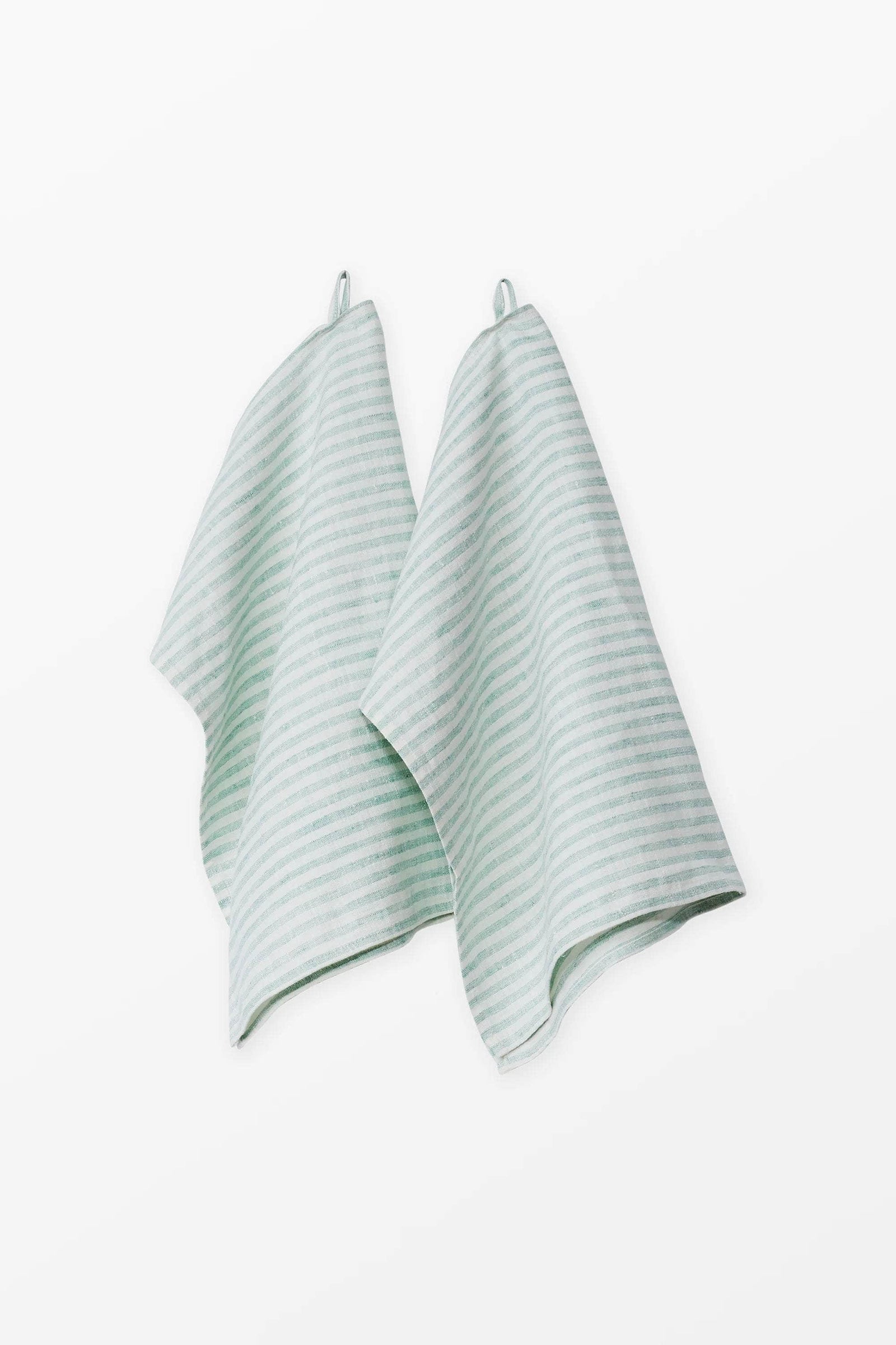 Turquoise + White Stripe Linen Kitchen Towels - Set of 2