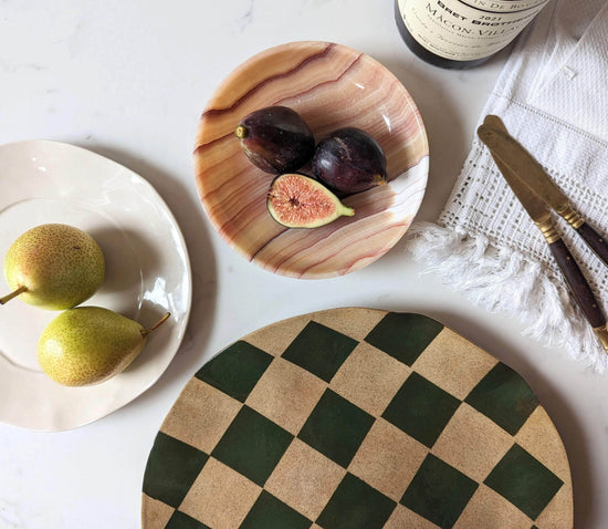 Green Round Check Serving Platter