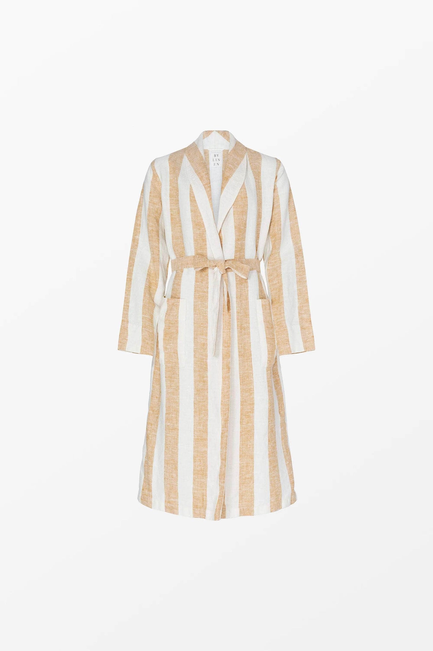 Load image into Gallery viewer, Yellow + White Linen Bathrobe
