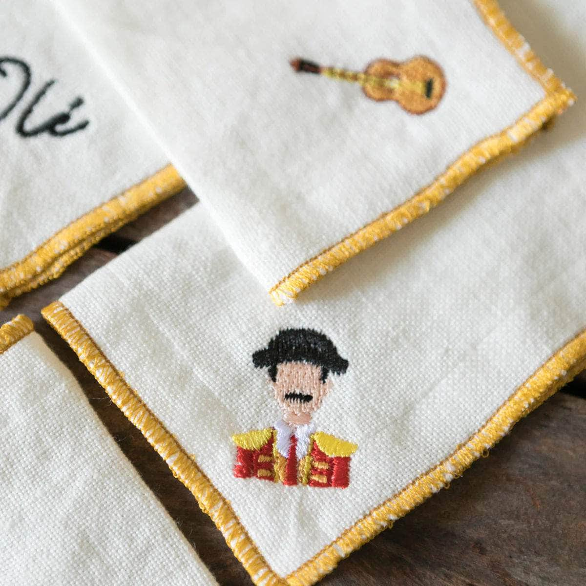 Spain Themed Linen Cocktail Napkins | Set of 8