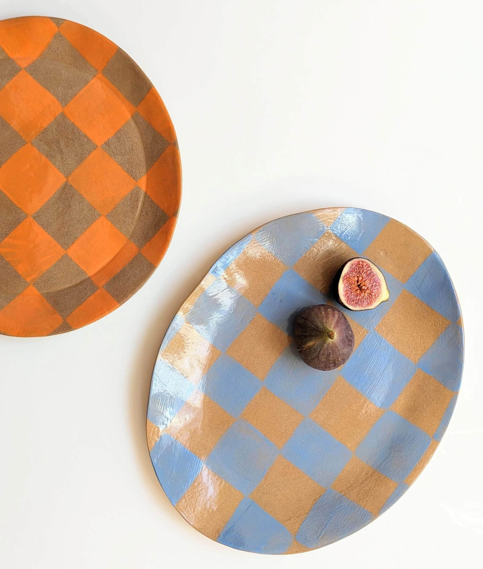 Blue Check Oval Serving Platter