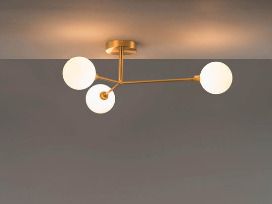Brass 3 light flush ceiling light
