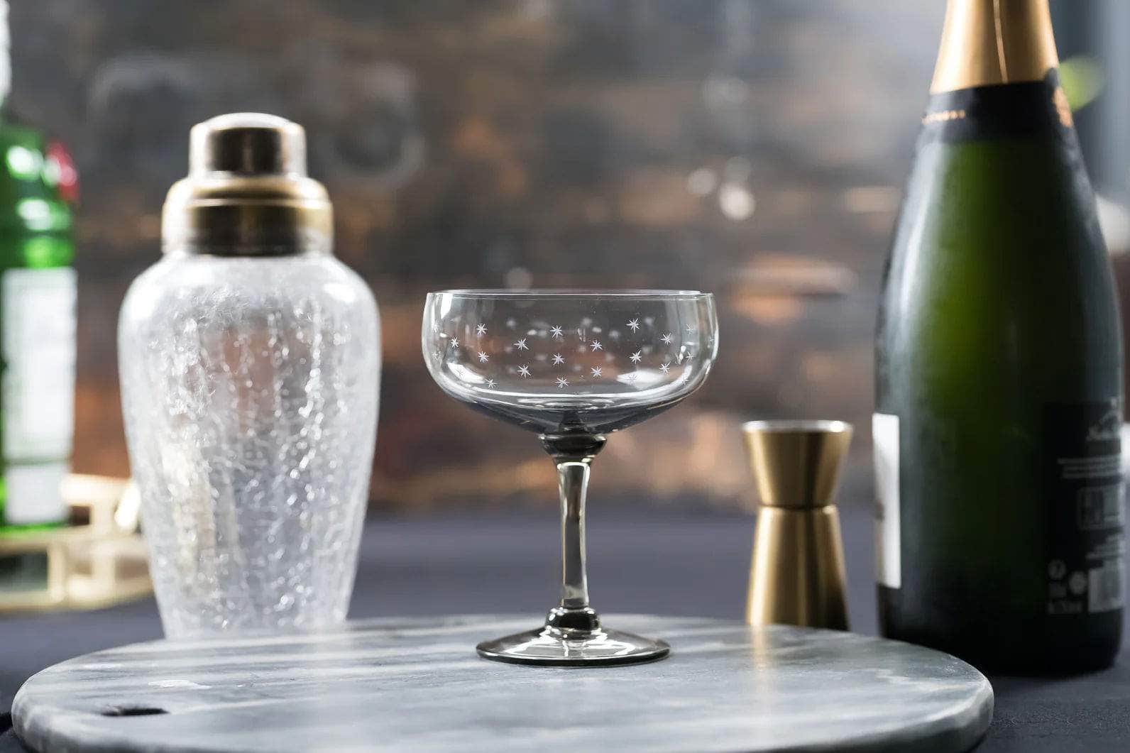 Smoky Crystal Cocktail Glasses with stars design