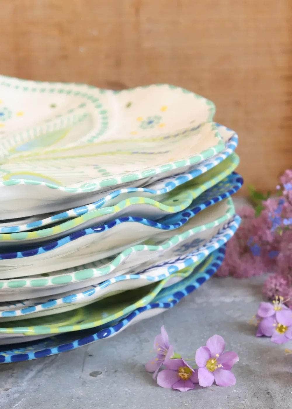 Set of 4 Side Plates OR Dinner Tulip Plates -  White and Blue