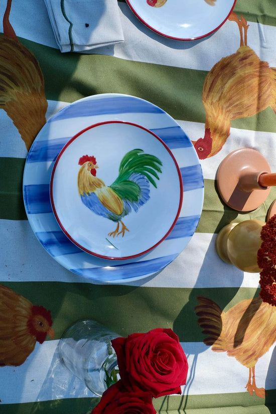 Hand Painted Porcelain Rooster Set of 6 Plates
