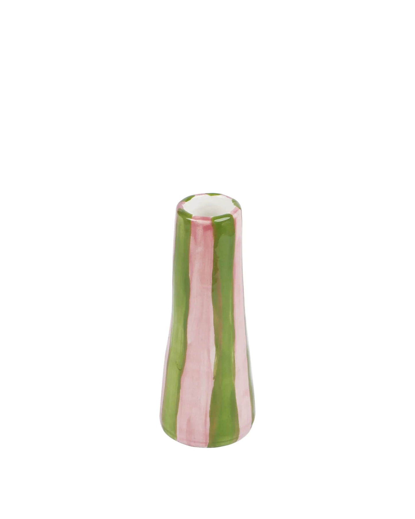 Load image into Gallery viewer, Lime on Pink Striped Stem Vase
