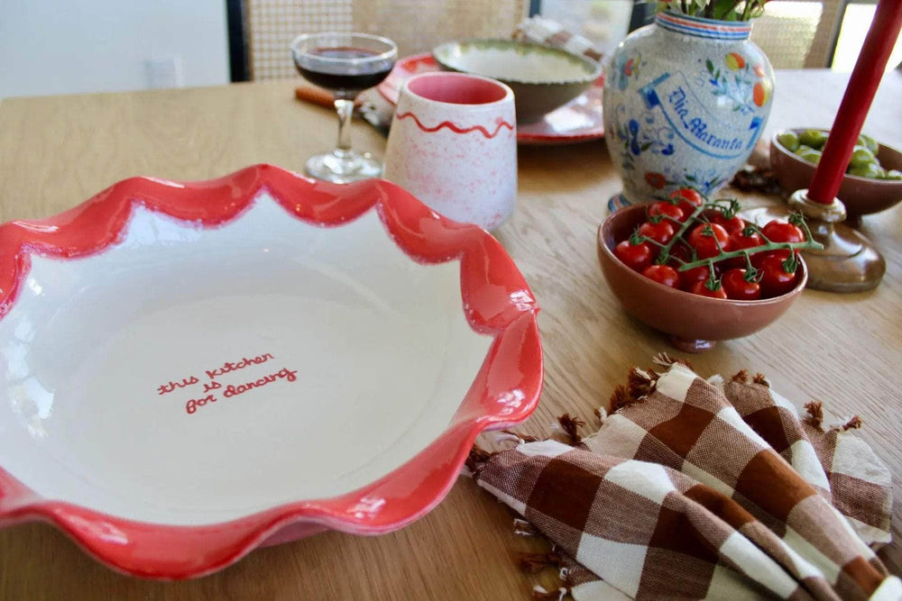 Hand-painted "this kitchen is for dancing" Scalloped Pasta Bowl