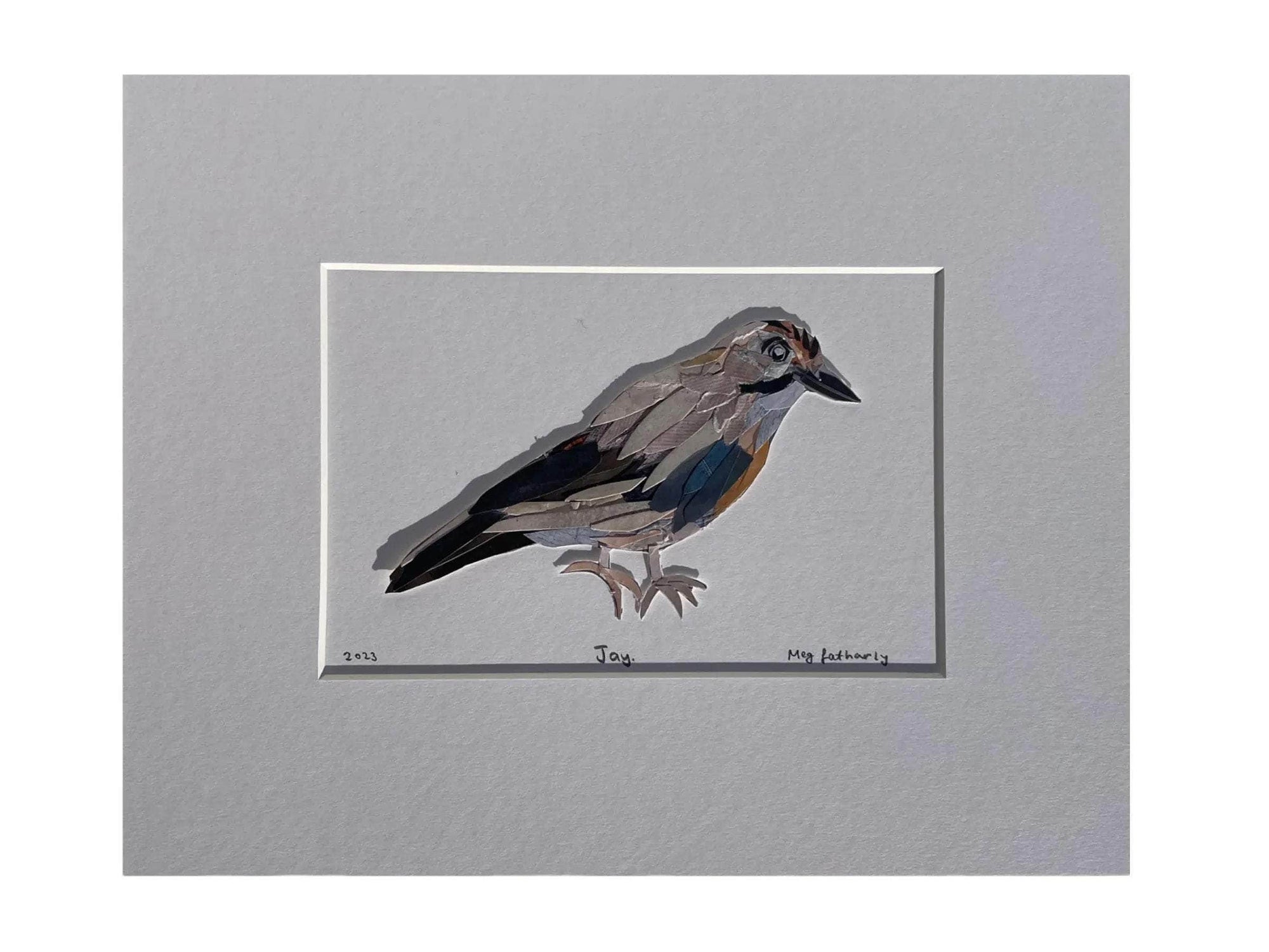 Original Blue Jay Bird Collage Art Piece