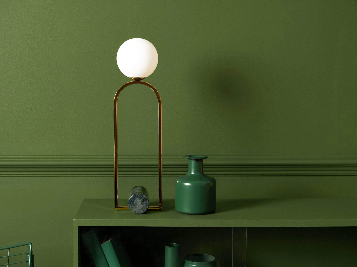 Olive green marble column table lamp