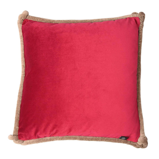 Raspberry & Lilac Double-Sided Velvet Cushion with Taupe Knotted Piping