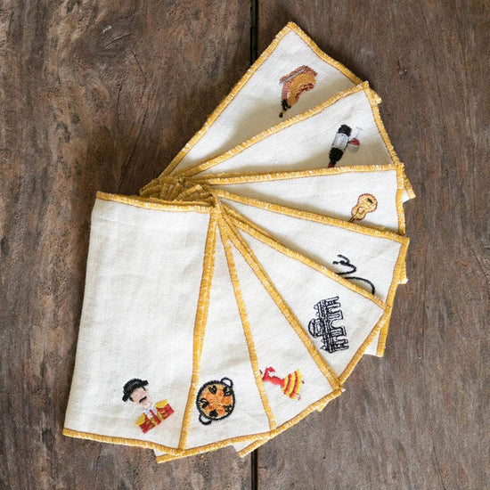 Spain Themed Linen Cocktail Napkins | Set of 8