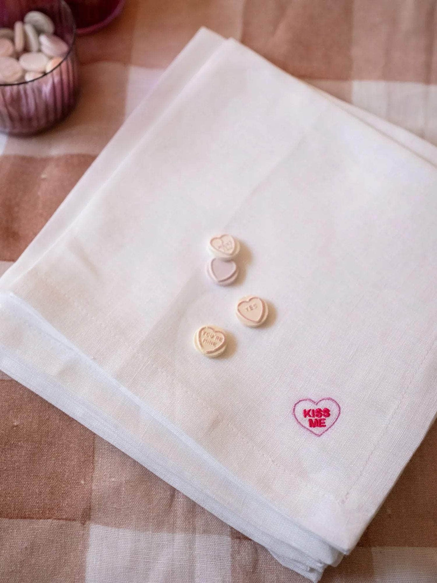 Embroidered Sweetheart Candy Napkins, Set of Four