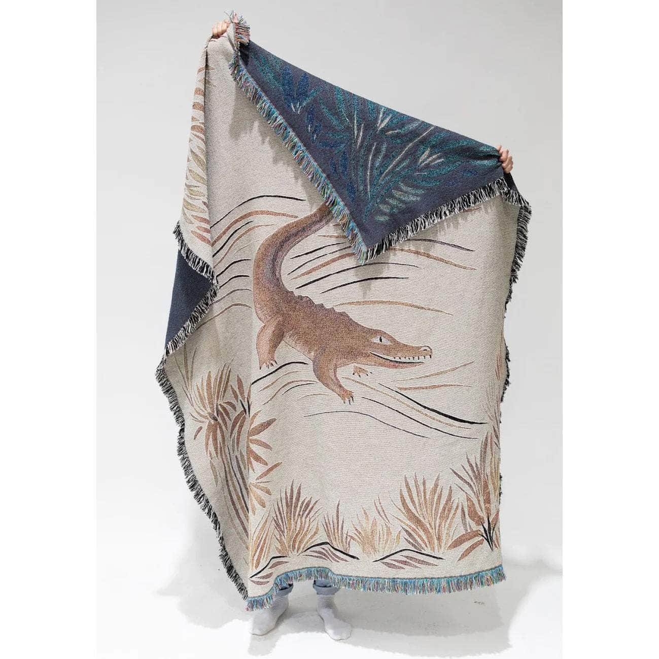 Croc Monsieur Recycled Cotton Woven Throw, Beige