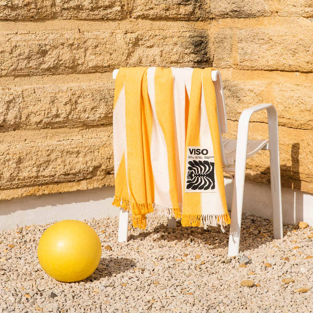 Oaxaca Beach Towel Yellow and White