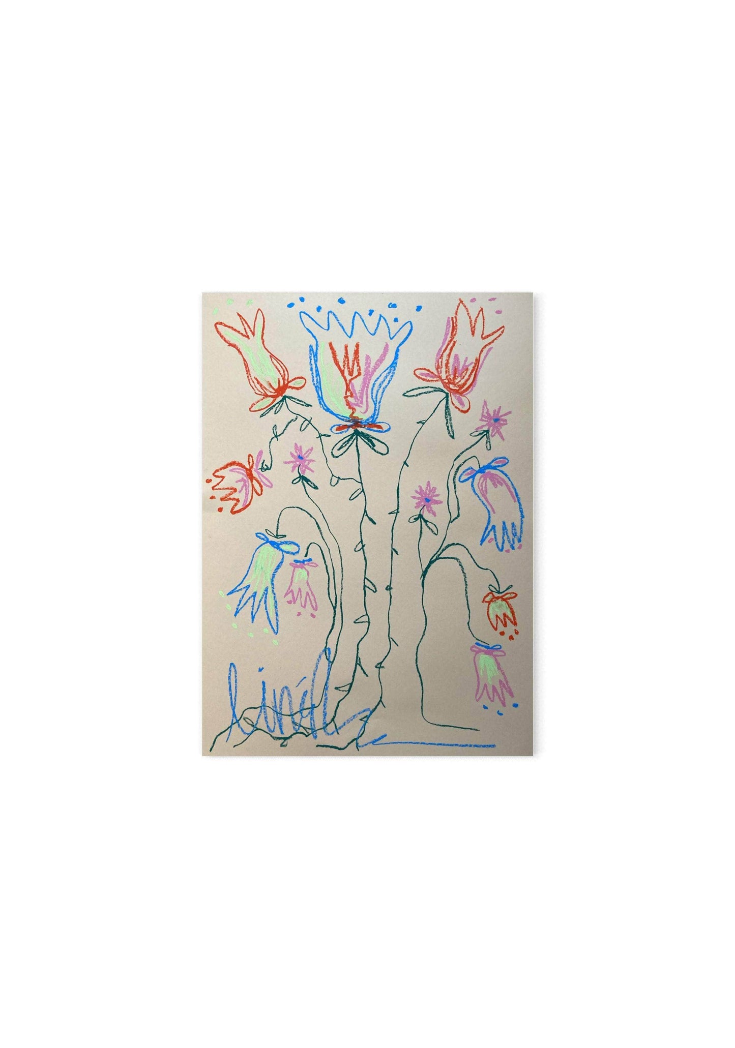 Multi-colored flowers on a beige background | Original painting 50x70cm