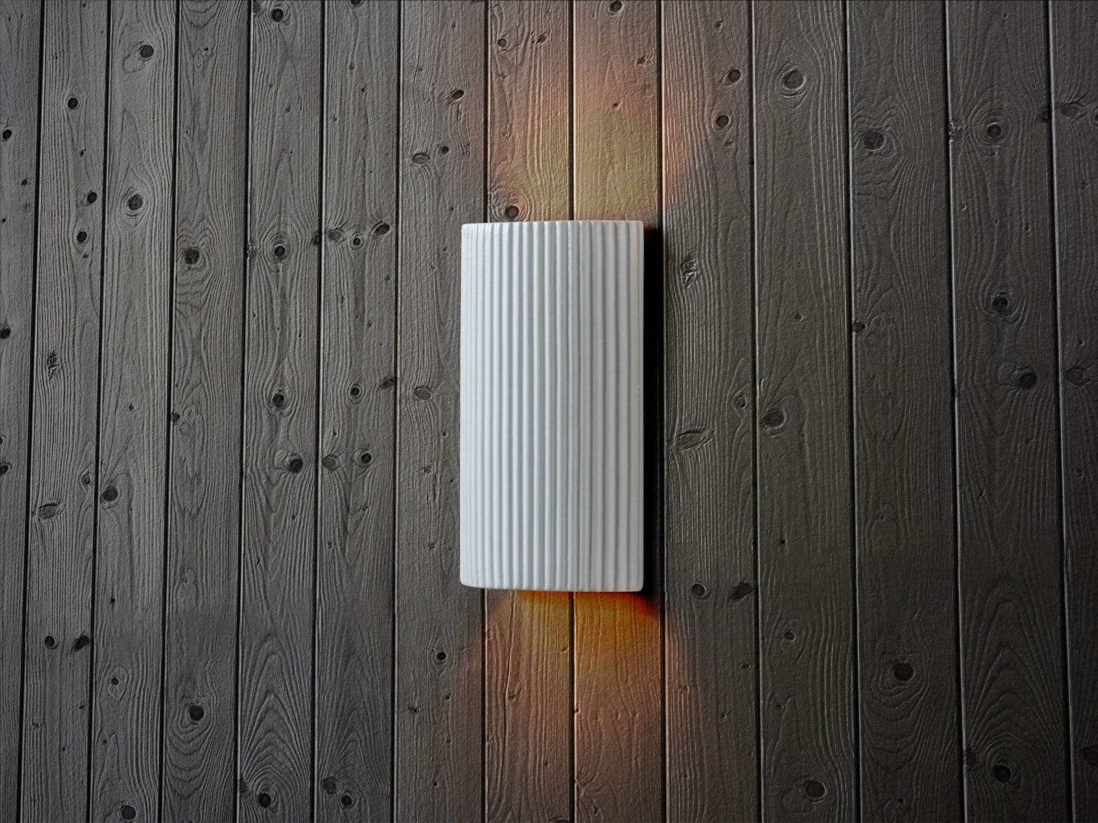 White ribbed ceramic pillar wall light