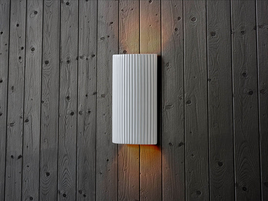 White ribbed ceramic pillar wall light