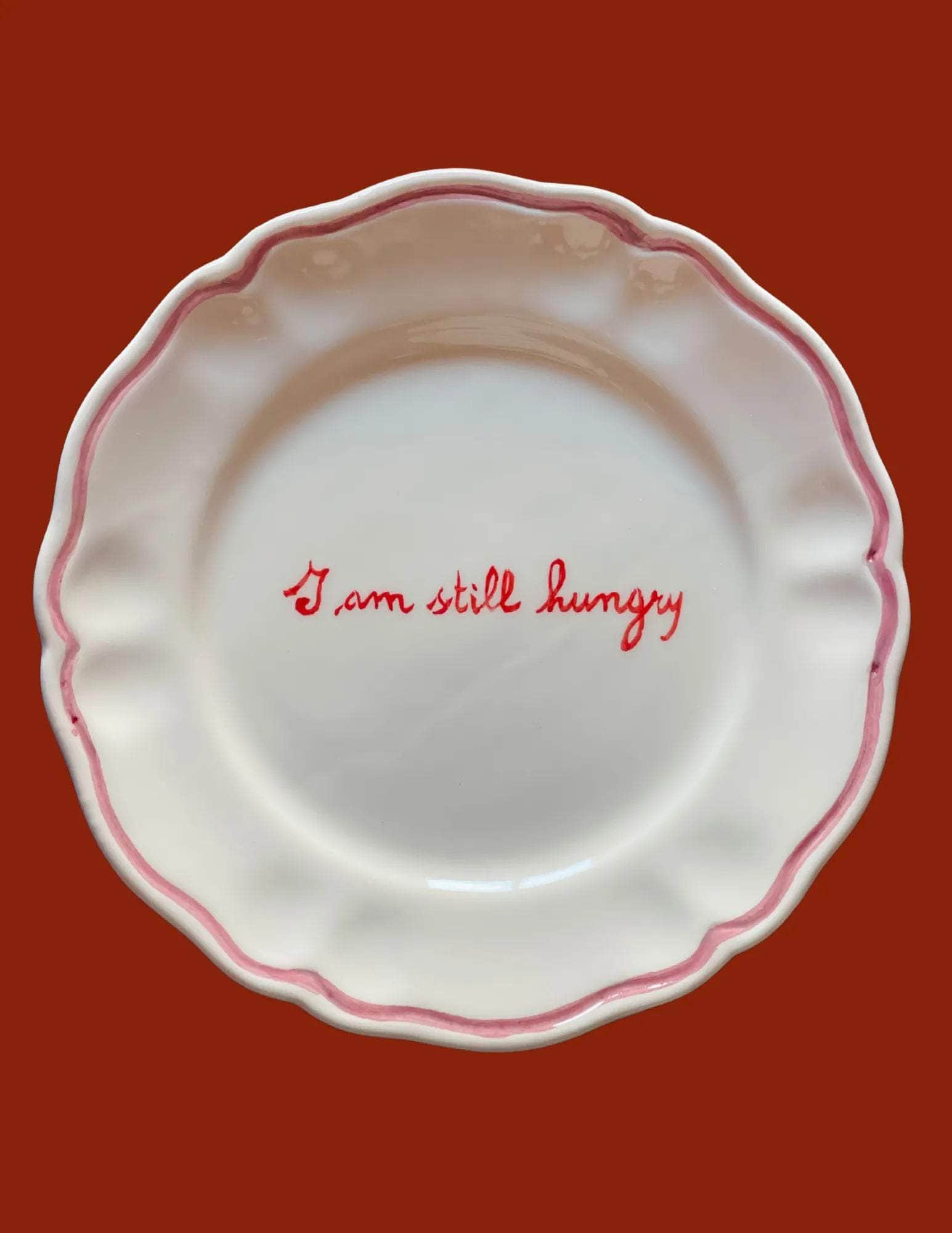 Sveva's Home Ceramic "I am still Hungry" Scalloped Plate Set Of 4