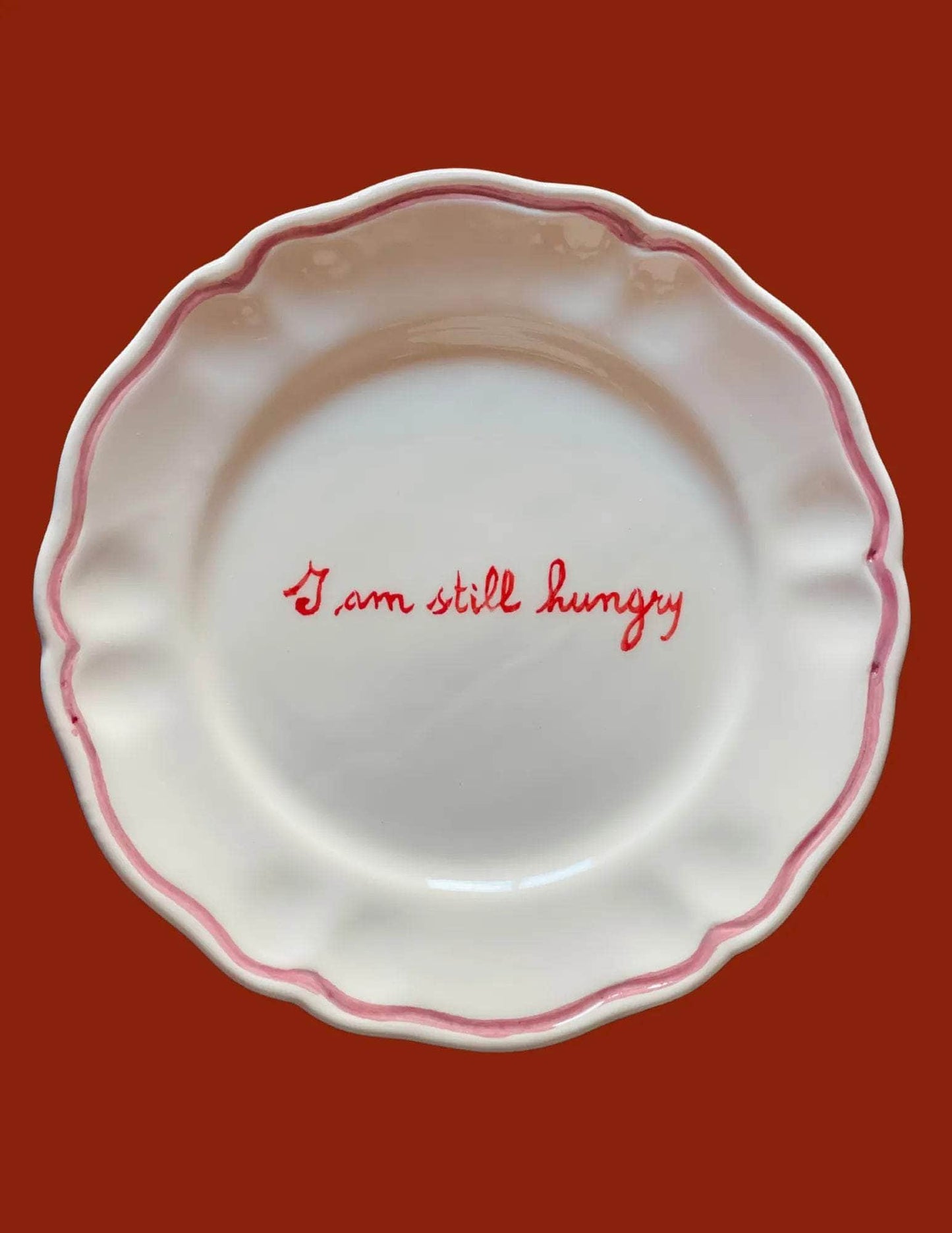 Sveva's Home Ceramic "I am still Hungry" Scalloped Plate Set Of 4