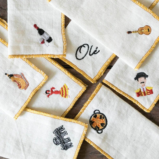 Spain Themed Linen Cocktail Napkins | Set of 8