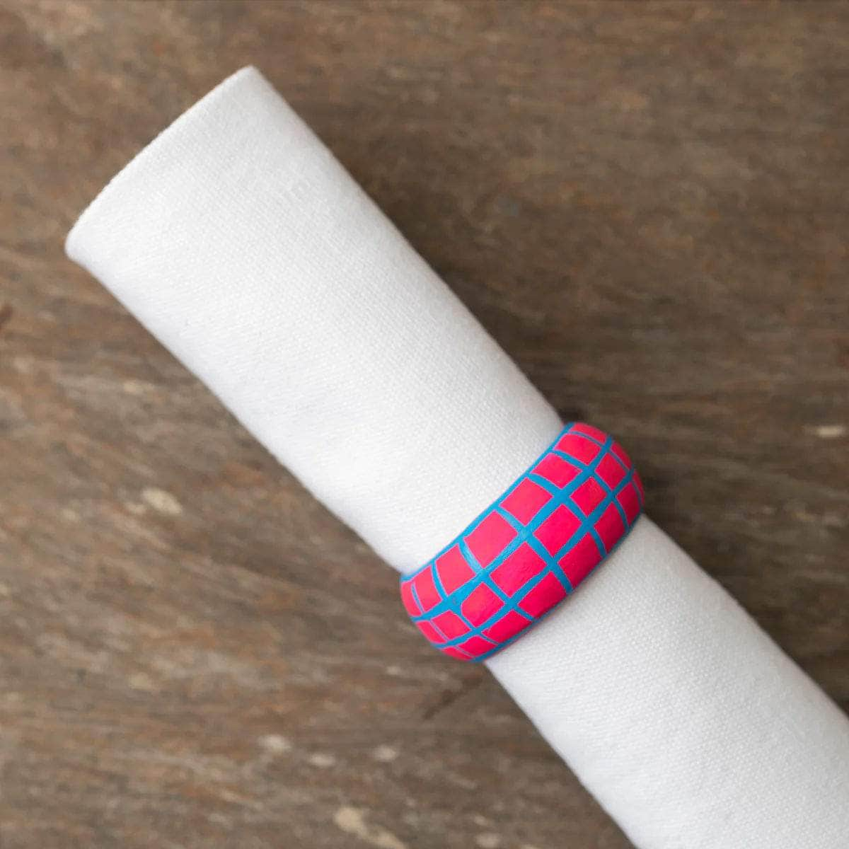 Wooden Check Napkin Holder - Fuschia