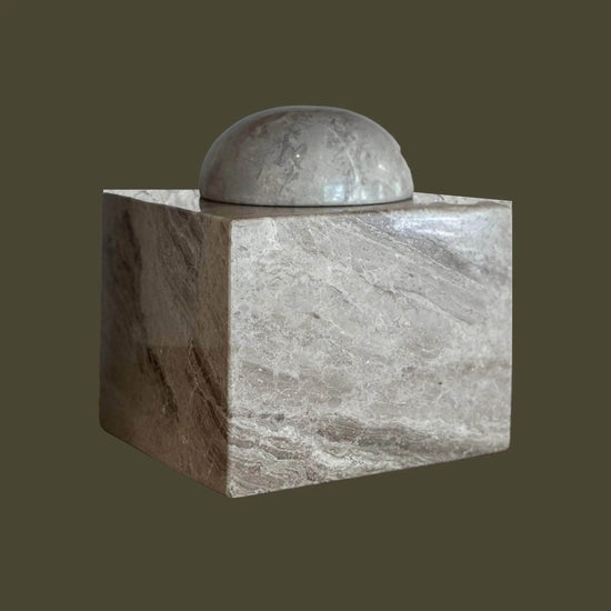 Taj Box: Large Cubed Storage Box in Oyster Italian Marble