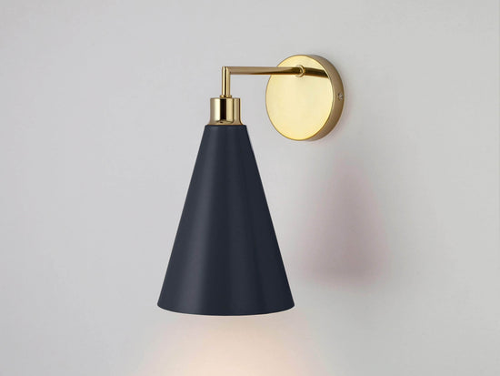 Charcoal grey cone shade wall light