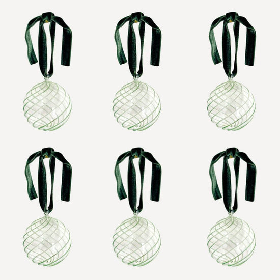 Load image into Gallery viewer, Box of Six Swirl Glass Baubles - Green

