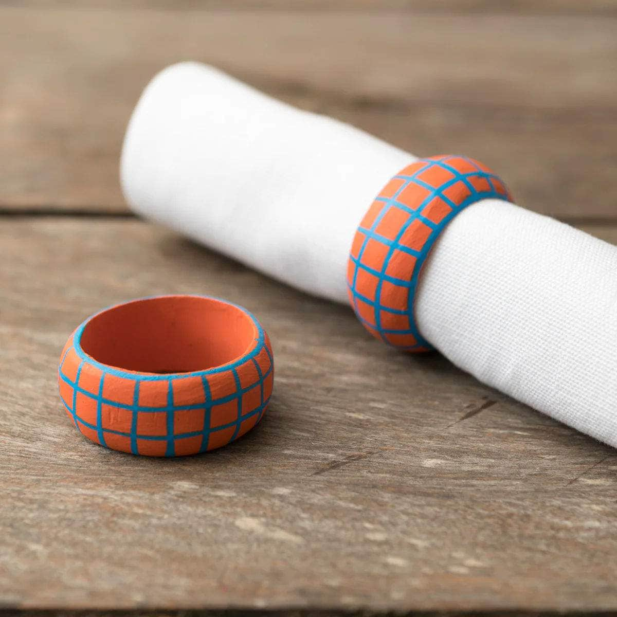 Wooden Check Napkin Holder - Orange