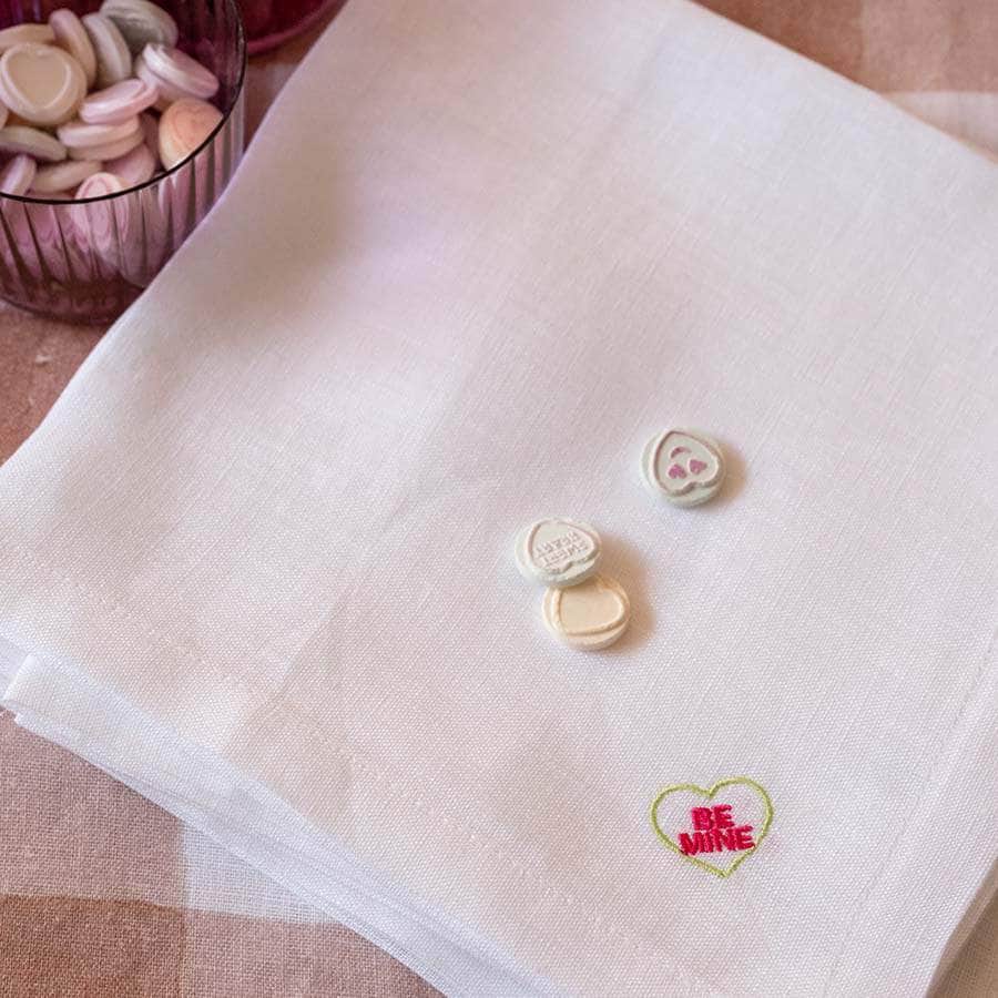 Embroidered Sweetheart Candy Napkins, Set of Four