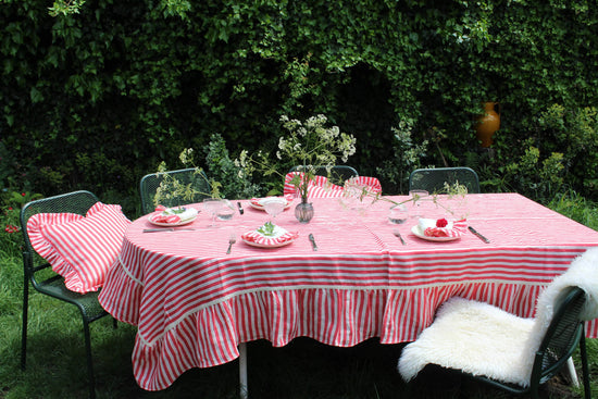 Load image into Gallery viewer, Cherry Red Candy Stripe Tablecloth
