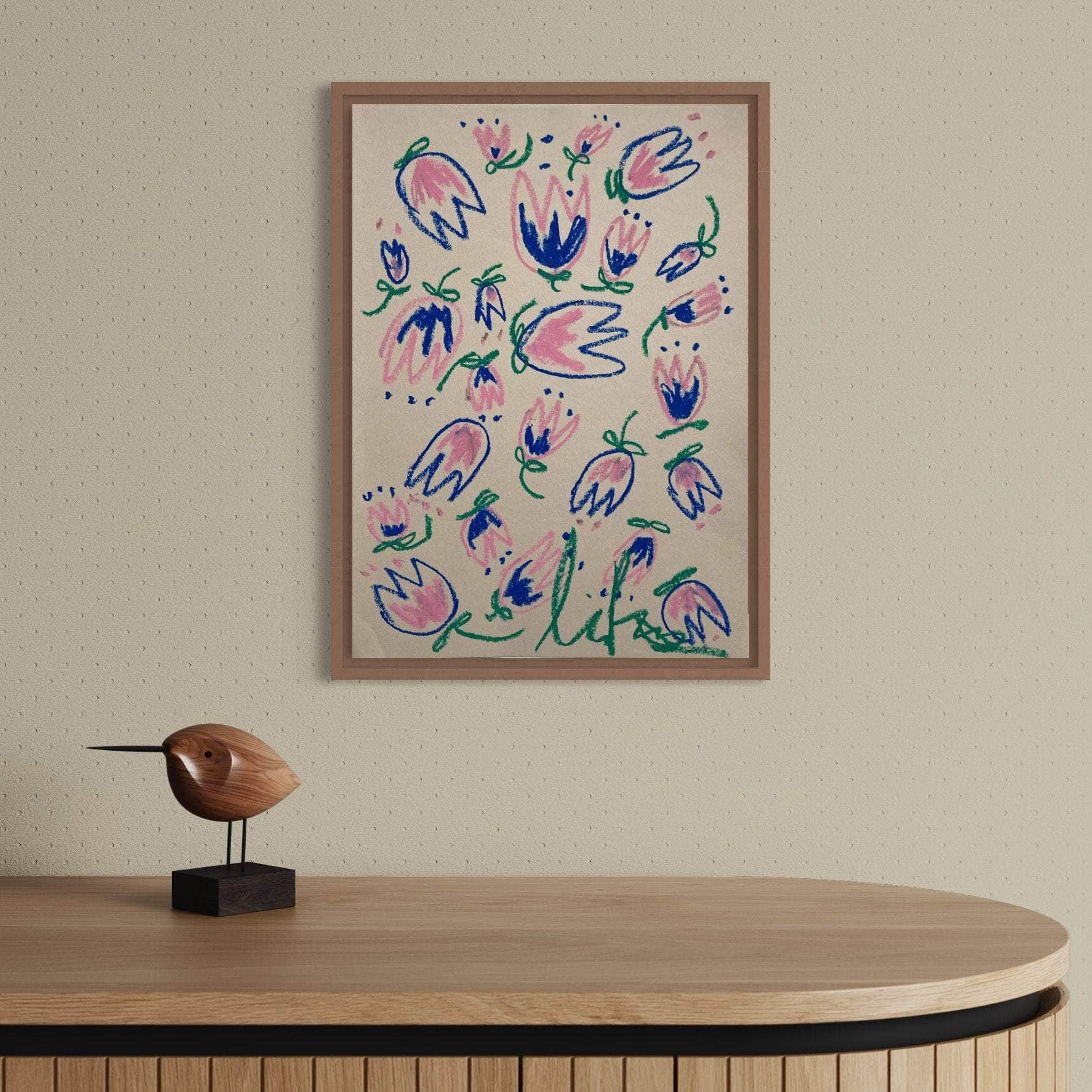 Multi Blue & Pink Flowers on White | Original Painting A3