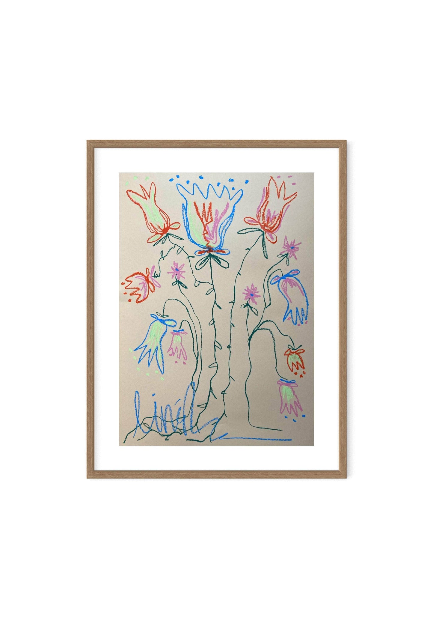 Multi-colored flowers on a beige background | Original painting 50x70cm