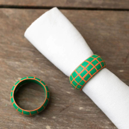 Wooden Check Napkin Holder - Green