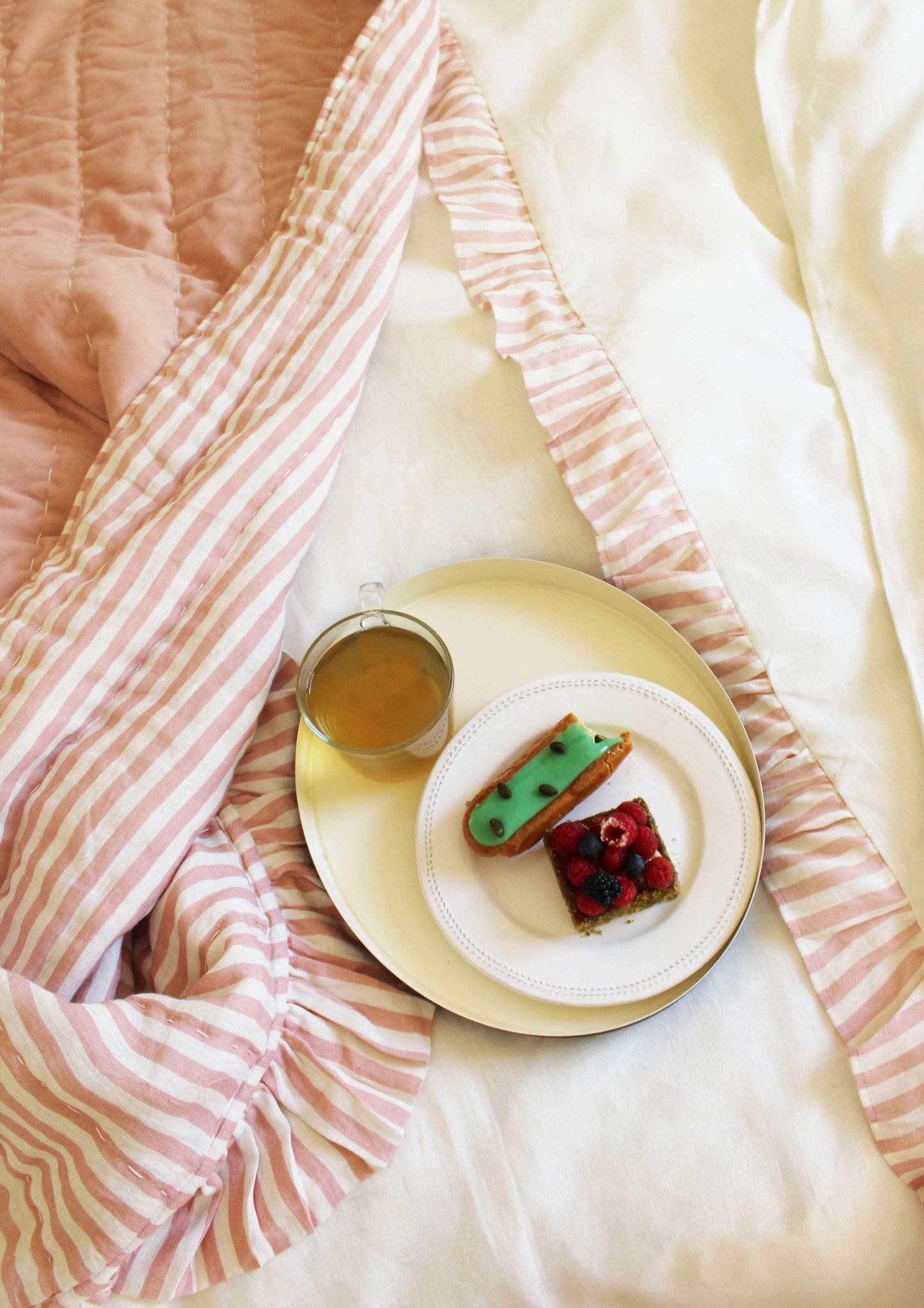 Blush Candy Stripe Linen and Velvet Quilt