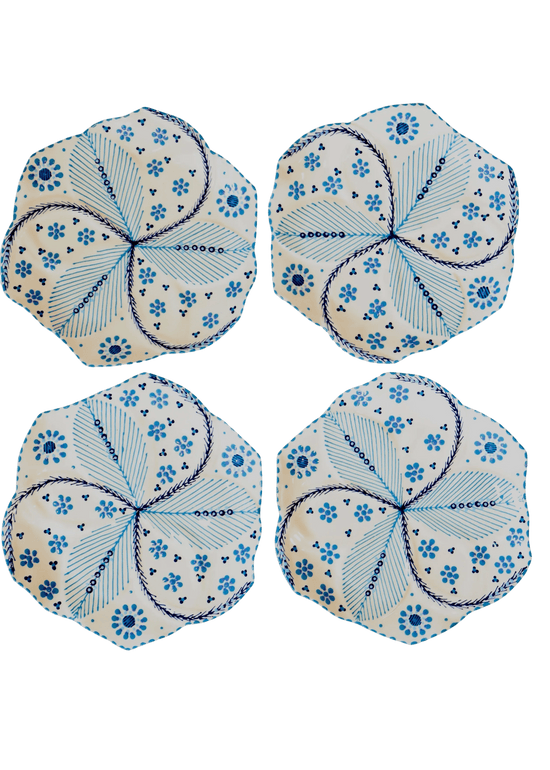 Set of 4 Side Plates OR Dinner Tulip Plates -  White and Blue