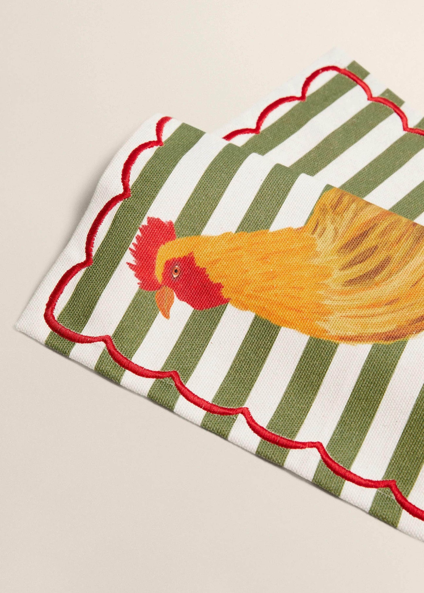 Cotton Green Striped Rooster Placemat