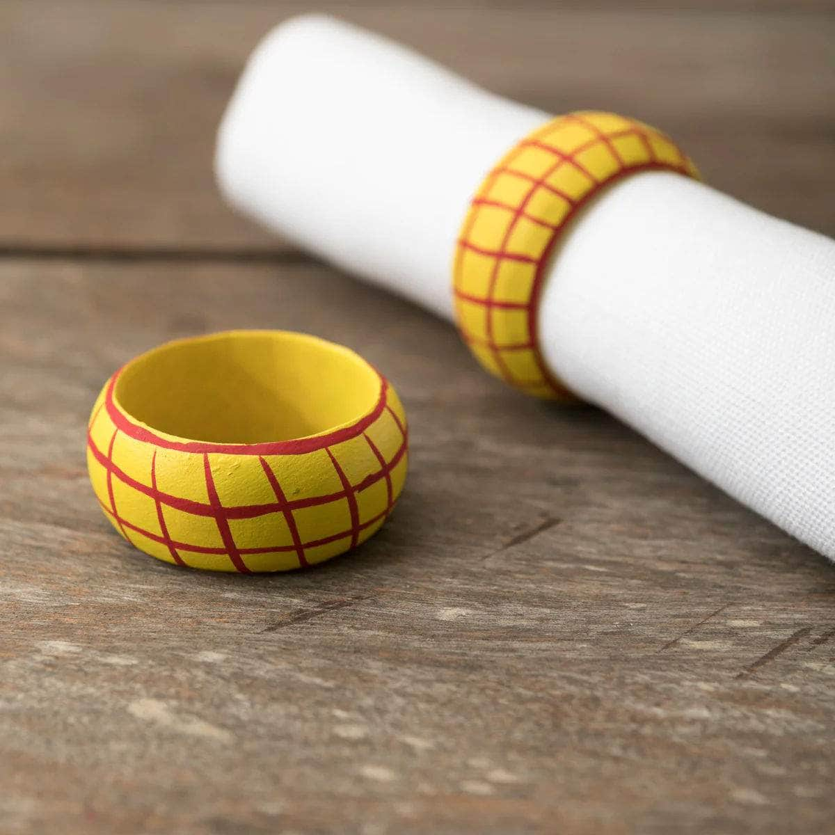 Wooden Check Napkin Holder - Yellow