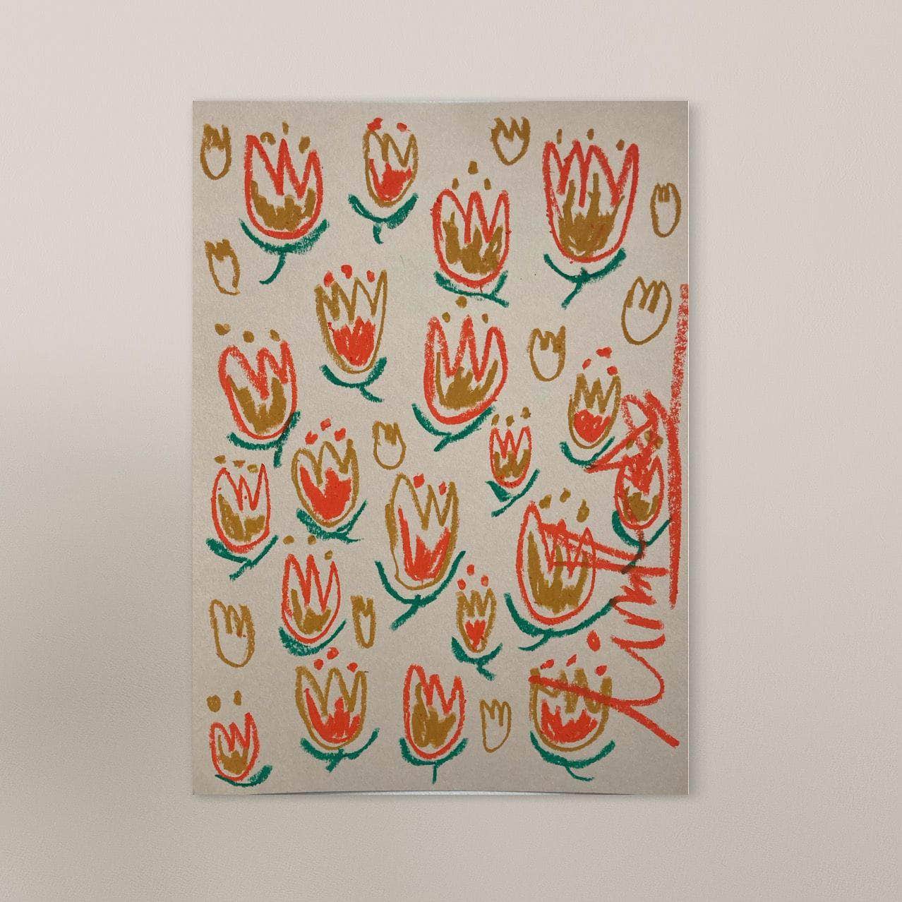 Multi Floral Orange & Taupe | Original Painting A3