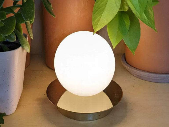 Brass opal disk rechargeable table lamp